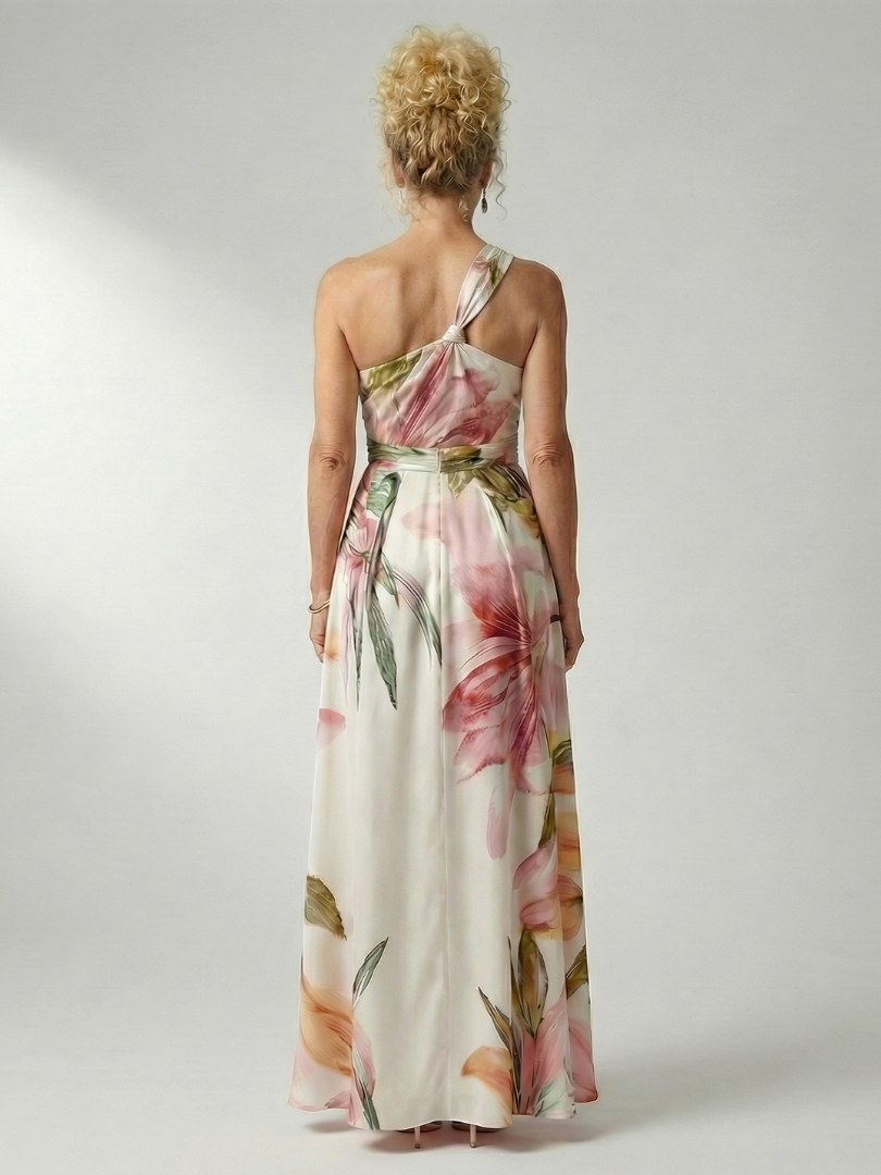 FJØRNA women's summer maxi dress with floral print, halter neck, sleeveless design, relaxed fit for warm weather.