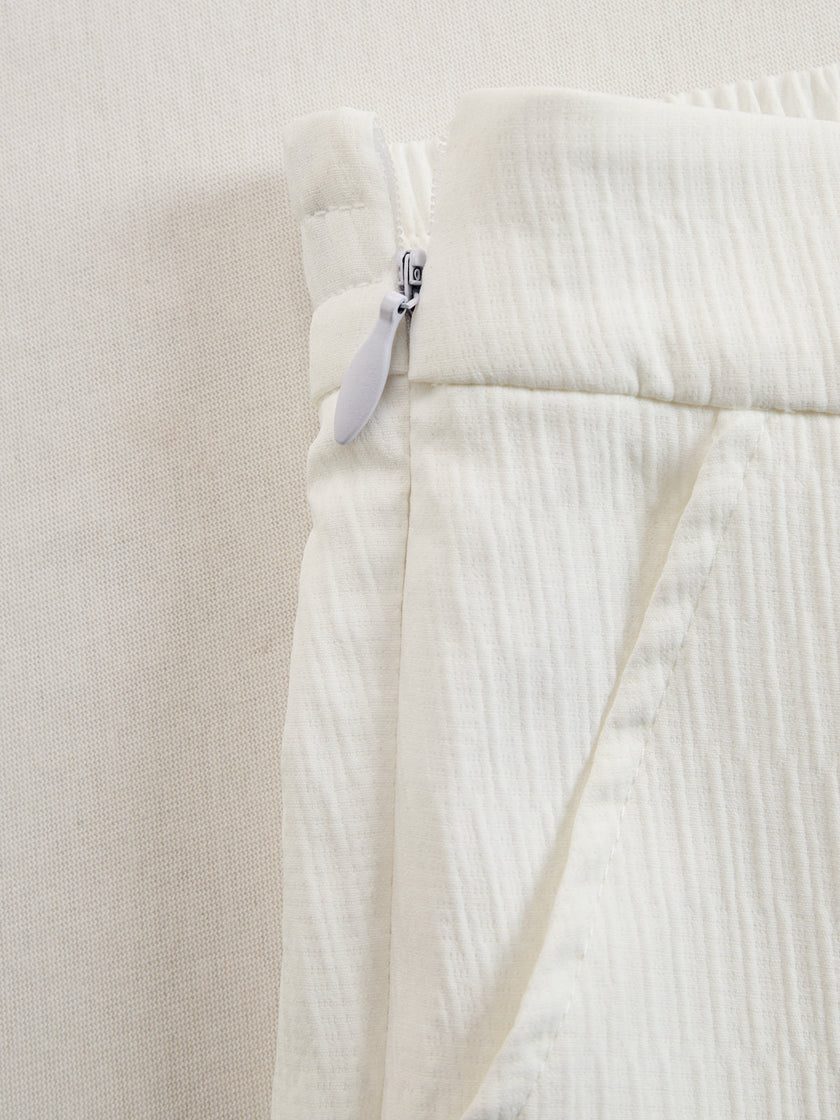 Cream textured lantern sleeve two-piece set with pants for women by FJØRNA, featuring a stylish and comfortable design.