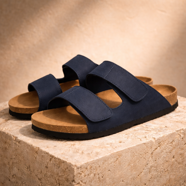 Men's red FJØRNA cushioned sandals with open toes and adjustable straps, designed for comfort and casual wear.