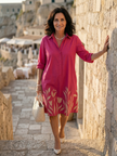 FJØRNA women's summer dress with floral pattern and pockets, casual dress ideal for warm weather and outdoor occasions.