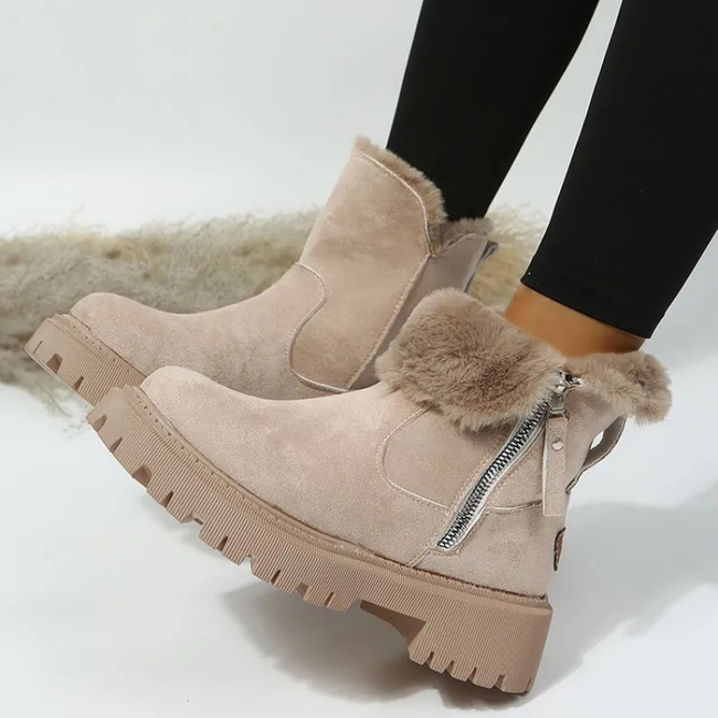 Besie | Women's Ankle Faux-Fur Platform Suede Winter Boots