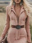 Pink tassel midi dress by FJØRNA, casual dress with flowing fabric and stylish tassel details, perfect for everyday wear.