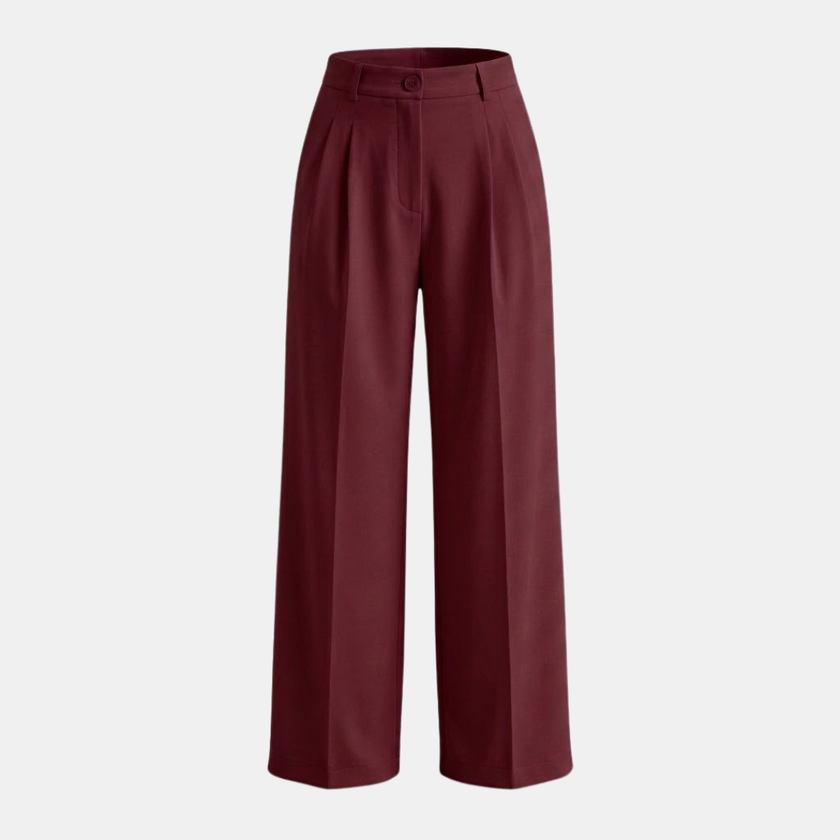 Women's high-waist wide-leg tailored trousers by FJØRNA, loose pull-on pants in soft fabric, styled for a modern, relaxed fit.