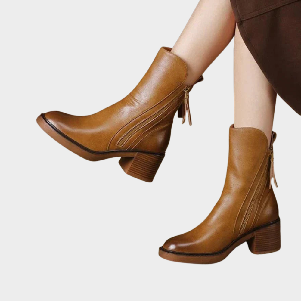Ankle Boots Leather Block Heel Cushioned Insole Winter Boots | Gabriella