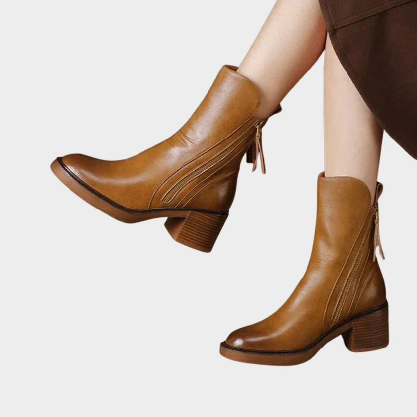 Gabriella | Women's Leather Ankle Heeled Boots with Comfortable Casual Everyday Walking