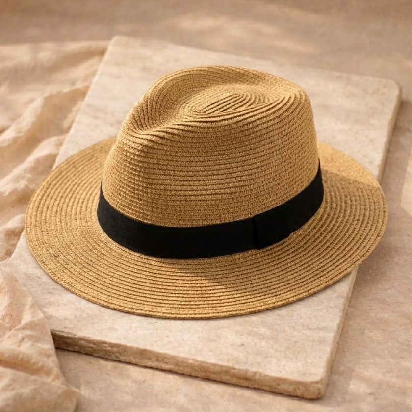 FJØRNA Carolus Handmade Classic Panama Hat for men, summer sun hat with wide brim and woven straw design.