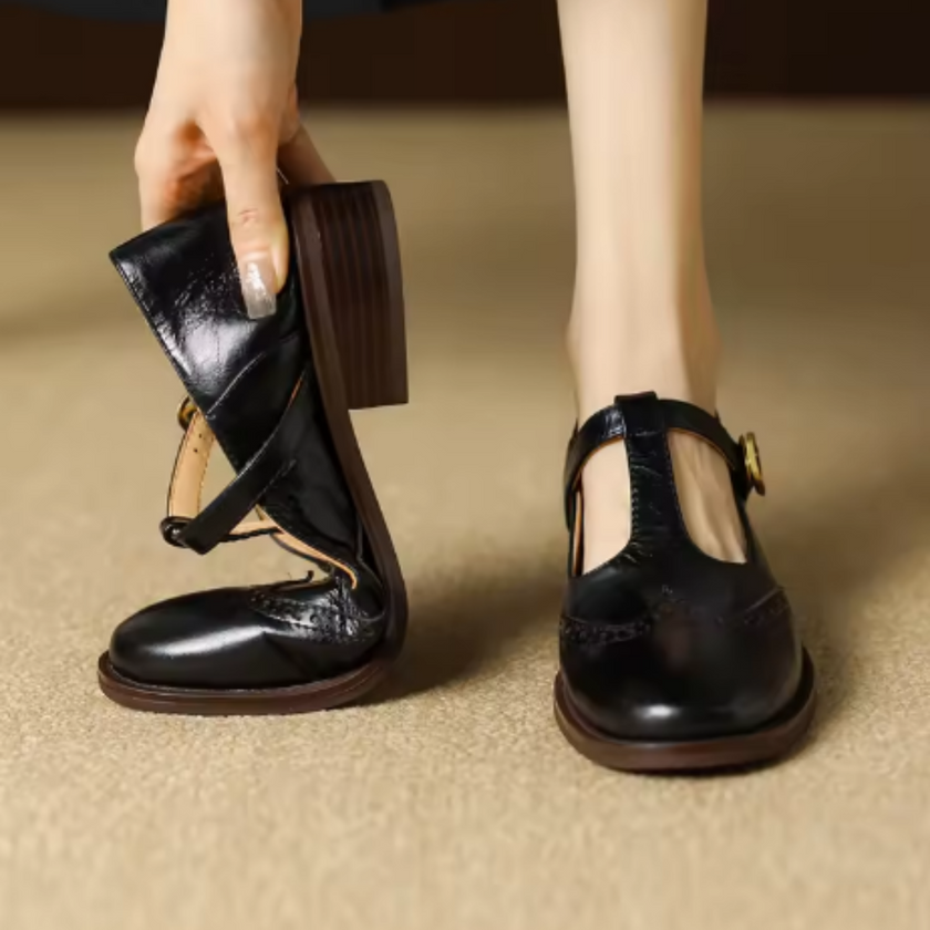 Nadine | Women's Leather Block-Heel Heeled Mary Jane Shoes