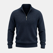 Men's FJØRNA half-zip collar knit jumper sweater in a cozy, textured fabric, shown in a close-up view highlighting the collar and knit pattern.