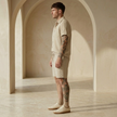 Men's linen blend shirt and shorts co-ord set by FJØRNA, perfect for summer vacation, featuring lightweight fabric and casual style.
