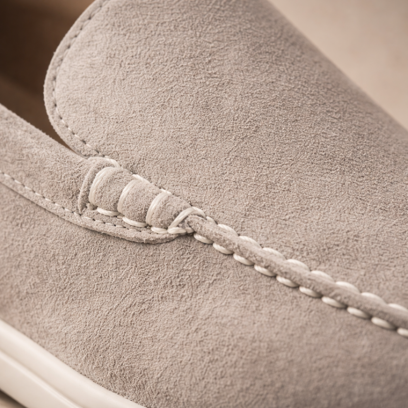 FJØRNA navy suede slip-on loafers for men, smart casual shoes with sleek design and comfortable fit.