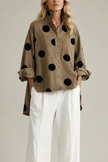 Polka Dot Blouse Women Oversized Short Sleeve Button Front