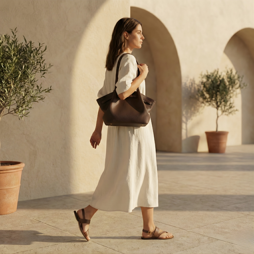 FJØRNA vegan leather medium waterproof work tote bag with handles, stylish and functional for daily use.