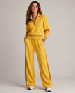 Two-Piece Set Women Half Zip Sweater Wide Leg Stand Collar