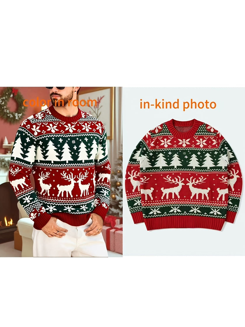 Fair Isle Christmas Sweater Reindeer Thick Knit Nordic Holiday Jumper | Sheila