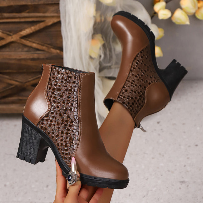 Clara | Women's Textured Heel Bold Style, Comfort Boots with Comfortable