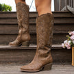 Cowboy Boots Embroidered Knee High Block Heel Pointed Toe Western Boots | Nanna