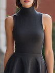 FJØRNA charcoal sleeveless turtleneck flared mini dress, stylish fit, and smooth fabric, perfect for casual or semi-formal wear.