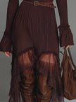 FJØRNA mesh pleated midi dress in a casual style, featuring a flowy, lightweight fabric with a fitted waist and midi length.
