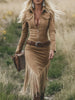 FJØRNA tassel midi dress in casual style, featuring a flowy silhouette and tassel details, perfect for everyday wear.