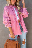 Denim Shirt Jacket Women Oversized Frayed Snap Front