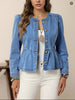 Denim Jacket Women Fitted Ruffle Waist Button Front