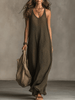 FJØRNA Olive Knit Sleeveless Maxi Dress, casual dress with a relaxed fit, featuring a flowy silhouette and rib-knit texture.