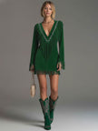 Red faux suede tassel mini western dress by FJØRNA, featuring a casual style with Western-inspired tassel details.