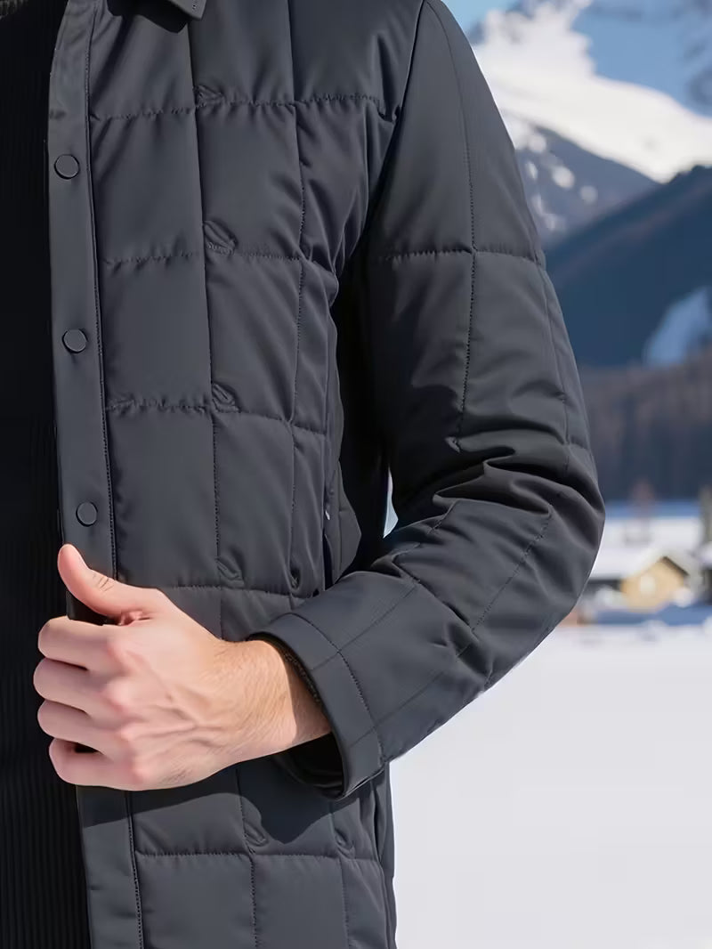 Winter Jacket Men Wool-Lined Lapel Collar Single-Breasted Nylon Blend