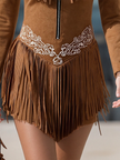 Red suede tassel mini dress by FJØRNA featuring casual style, tassel details, and a fitted silhouette.