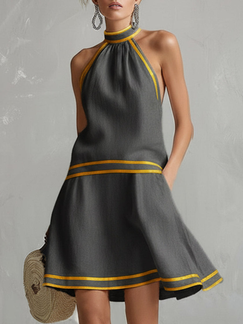 FJØRNA linen sleeveless mini dress with elegant design, perfect for evening wear, featuring a stylish and sophisticated look.