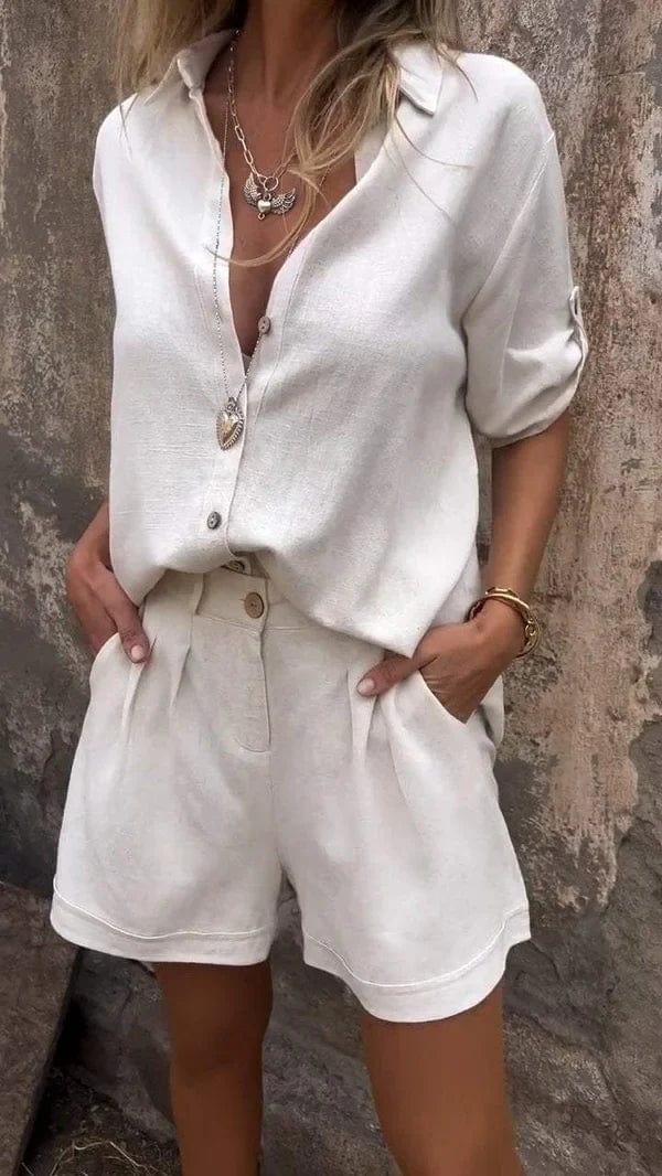 FJØRNA women's lightweight summer two-piece set with breathable, flowy fabric, perfect for warm weather and casual wear.
