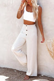 FJØRNA women's lightweight summer trousers with high waist and smocked design, perfect for casual warm-weather wear.