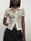 Polo Cardigan Women Lightweight Button Front Beige Black