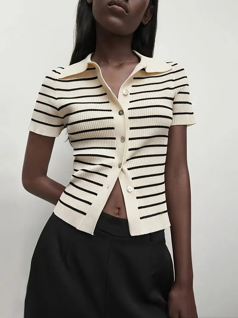 Polo Cardigan Women Lightweight Button Front Beige Black