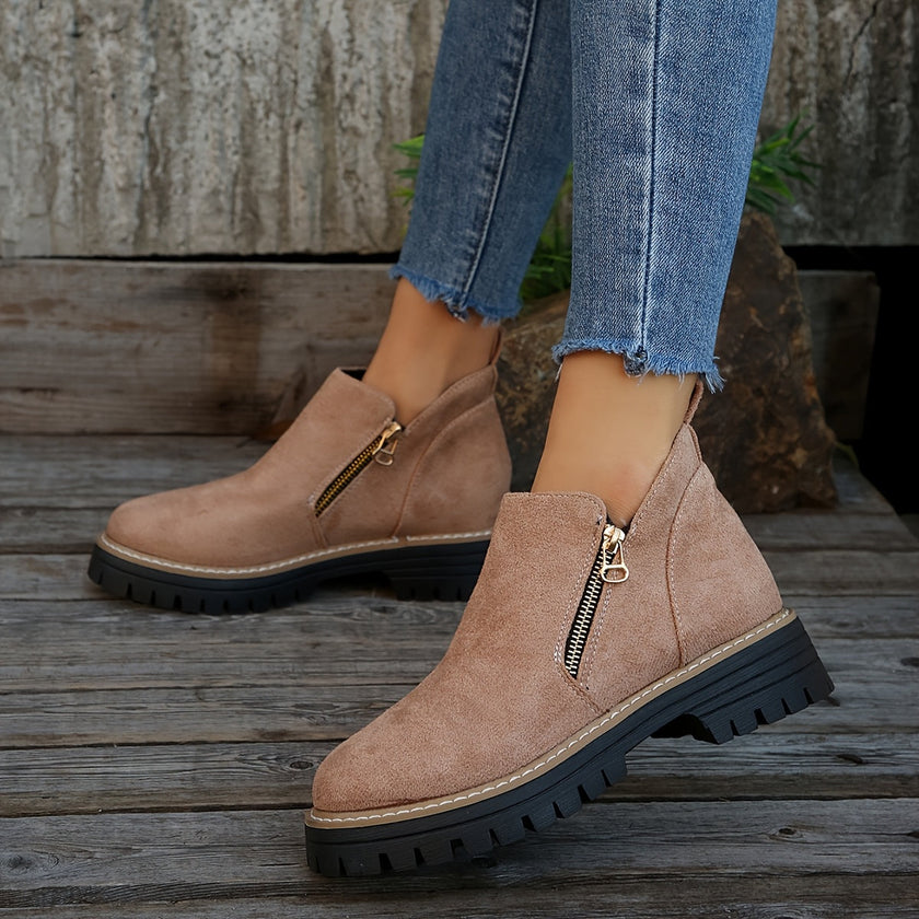 Ankle Boots Leopard Print Suede Lug Sole Chunky Side Zip Winter Boots | Nina