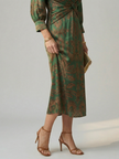FJØRNA women's summer midi dress with long sleeves, wrap style, flowy fabric, perfect for warm weather and casual occasions.