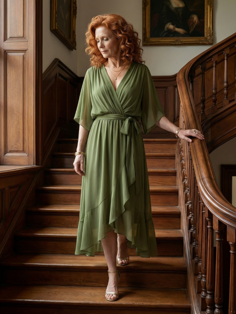 FJØRNA women's summer midi dress with V-neck, flowy fabric, sleeveless design, perfect for warm weather and casual occasions.