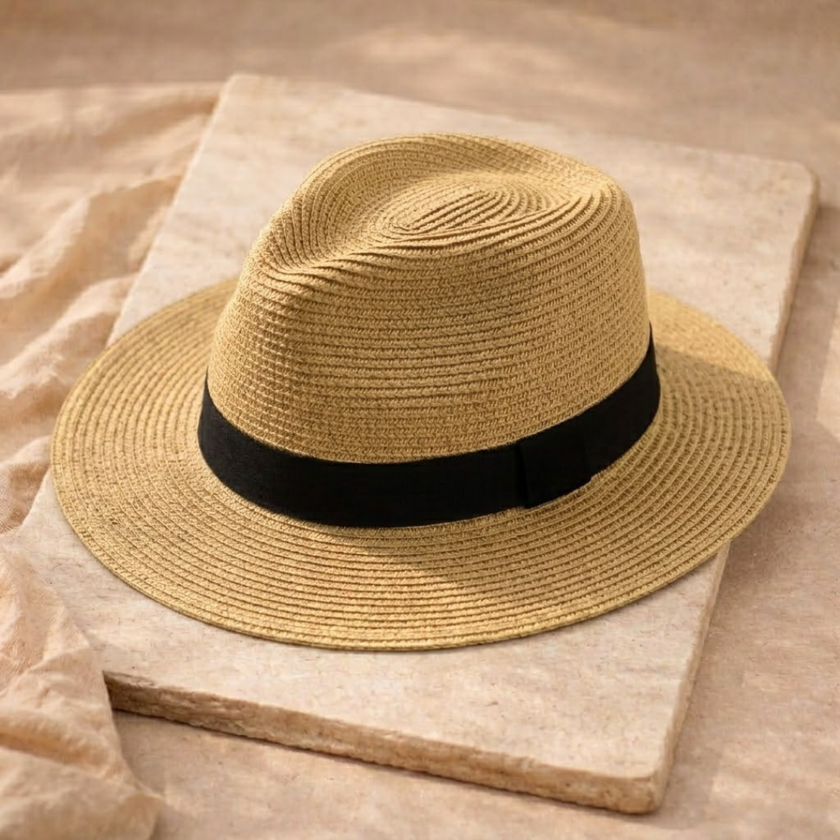 FJØRNA Carolus Handmade Classic Panama Hat for men, summer sun hat with wide brim and woven straw design.