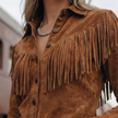 Suede Shirt Jacket Women Fringe Western Snap Front
