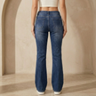 Women's mid-waist stretch flared jeans by FJØRNA, slim fit denim pants with a stylish flared leg design.