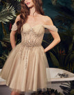 FJØRNA pink tulle cocktail dress for women featuring a fitted bodice and flowing skirt, ideal for special occasions.
