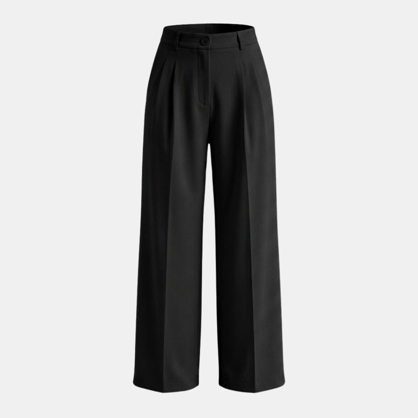 Women’s high-waist wide-leg tailored trousers by FJØRNA, loose pull-on pants with a relaxed fit and clean design.