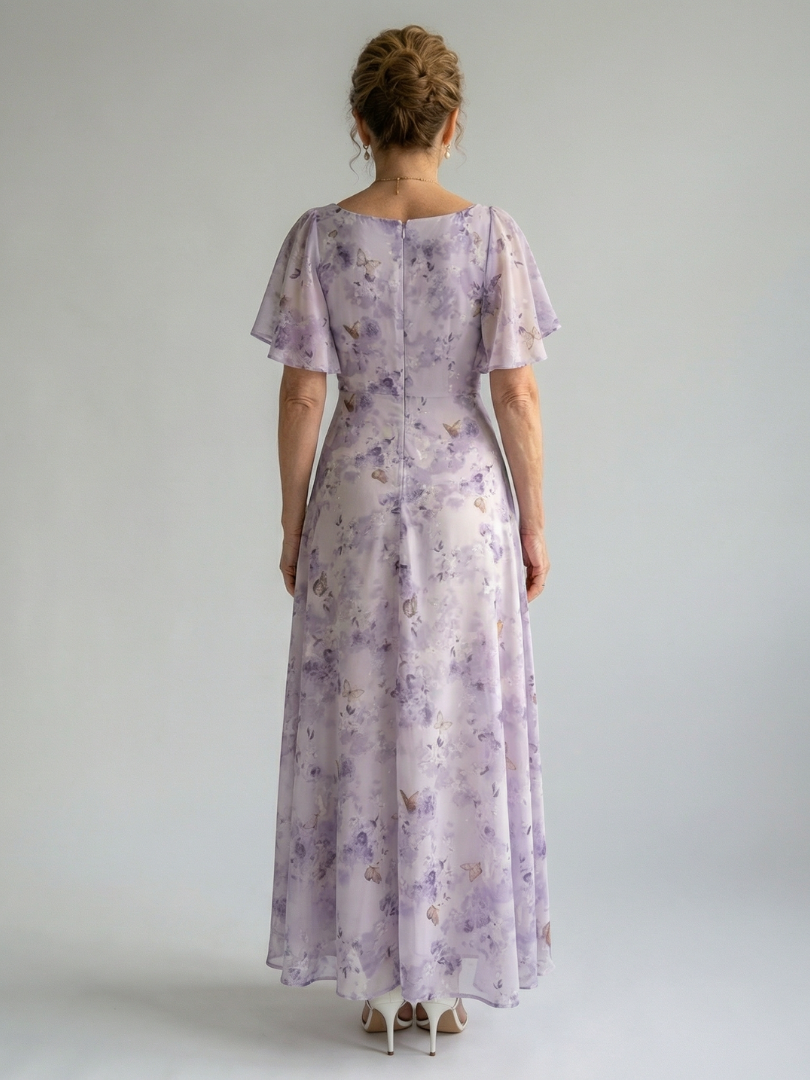 FJØRNA summer midi dress for women with floral pattern and square neckline, casual and stylish for warm weather.