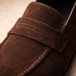 FJØRNA men's leather penny loafers shoes with classic slip-on design and sleek brown finish, stylish footwear for men.