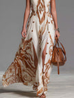 FJØRNA Off-White chiffon halter neck maxi dress featuring a flowing casual design and elegant silhouette.