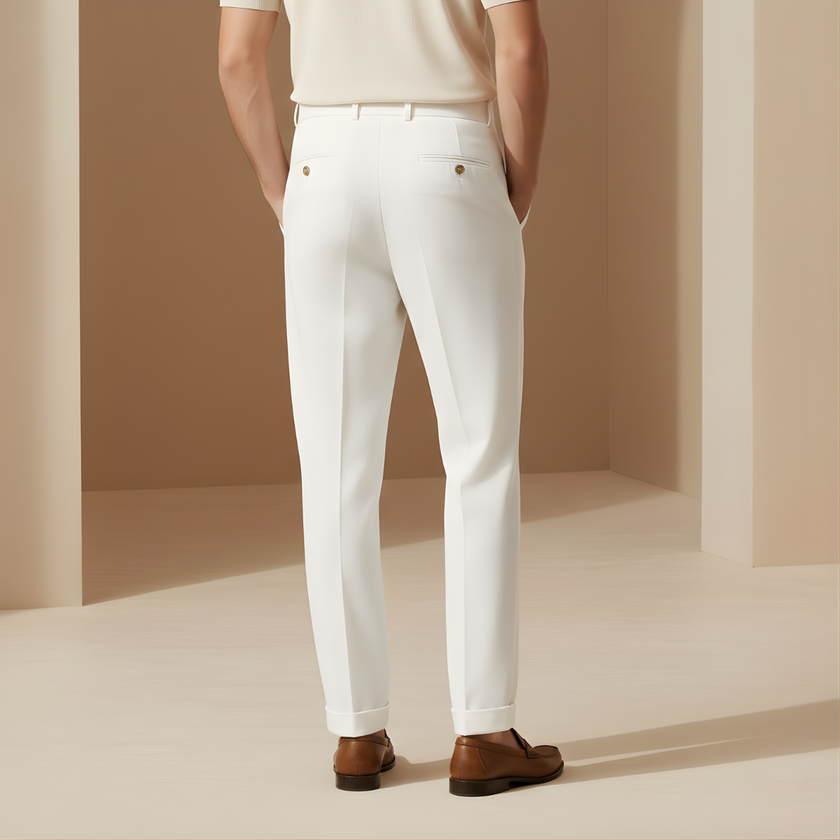 Men's high-waist straight-leg linen look trousers by FJØRNA, tailored pants with a classic fit and stylish design.