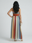 FJØRNA women's striped strapless summer maxi dress with pleated design, flowing fabric and comfortable fit.