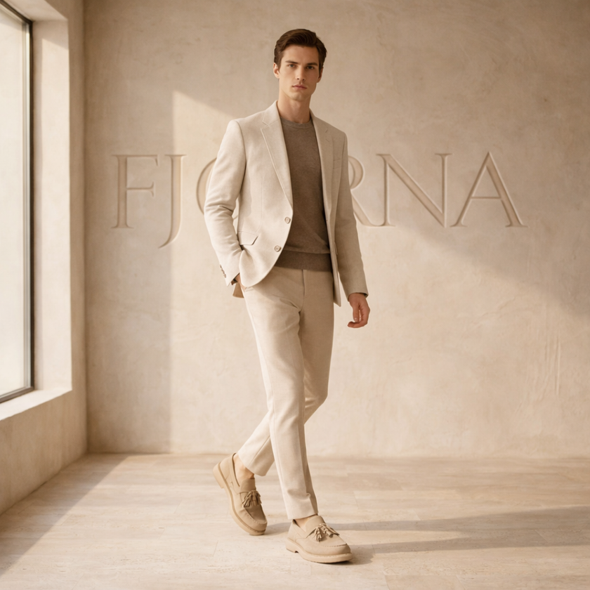Men's casual suede shoes by FJØRNA, smart lace-up shoes in classic brown with a sleek design and comfortable fit.