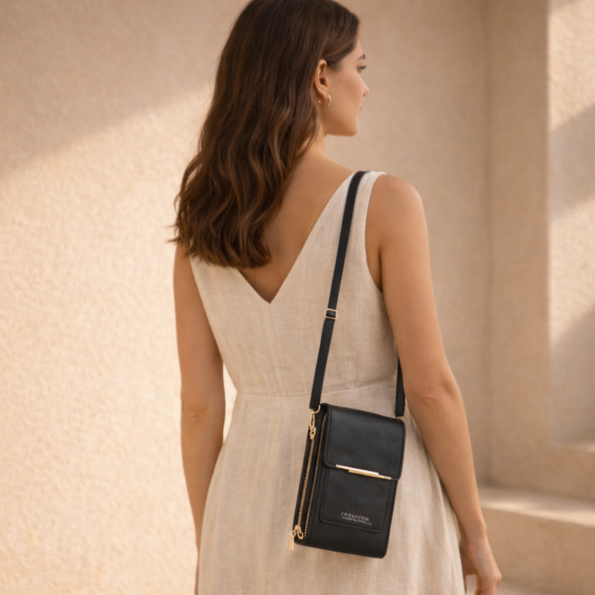 FJØRNA anti-theft crossbody bag for women, compact travel shoulder bag with secure design and minimalist style.