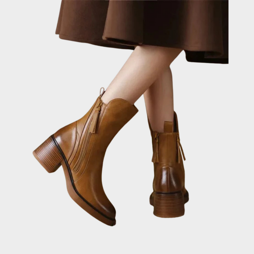 Gabriella | Women's Leather Ankle Heeled Boots with Comfortable Casual Everyday Walking